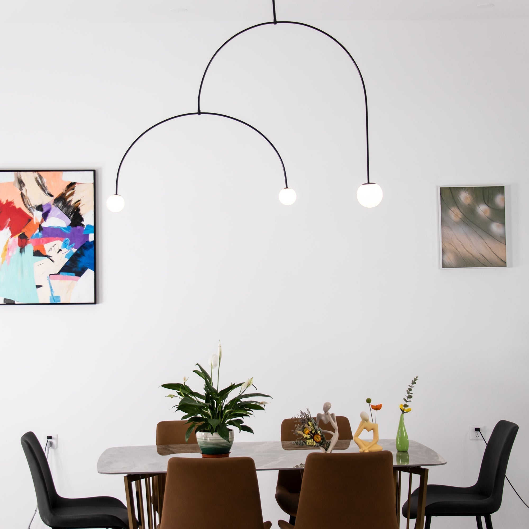 Modern Minimalist Linear Mobile Chandelier with Opal Glass Globes and Black Finish