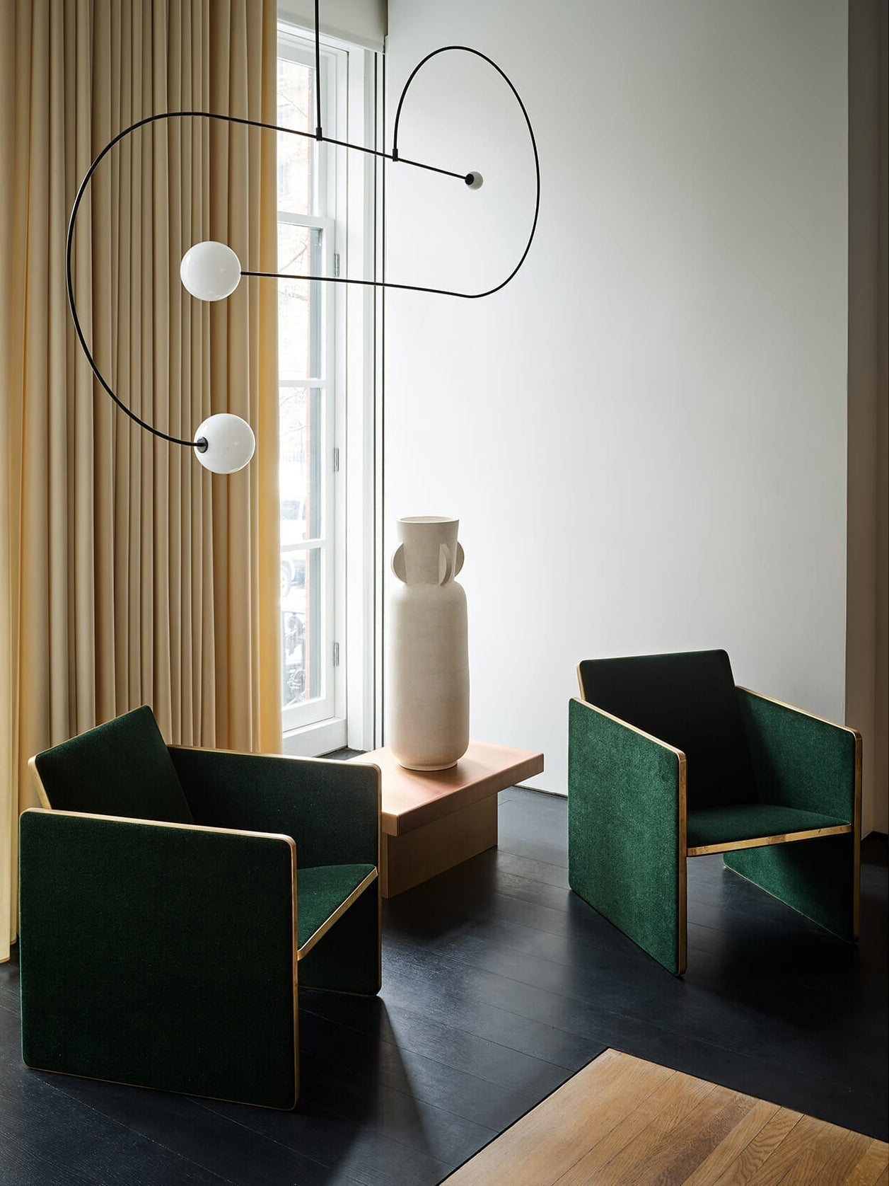 Modern Minimalist Linear Mobile Chandelier with Opal Glass Globes and Black Finish
