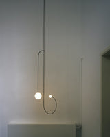 Modern Minimalist Linear Mobile Chandelier with Opal Glass Globes and Black Finish