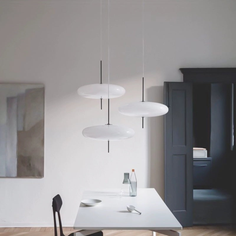 Model 2065 Mid Century Modern Pendant Lamp Opalescent Saucer Suspension Light