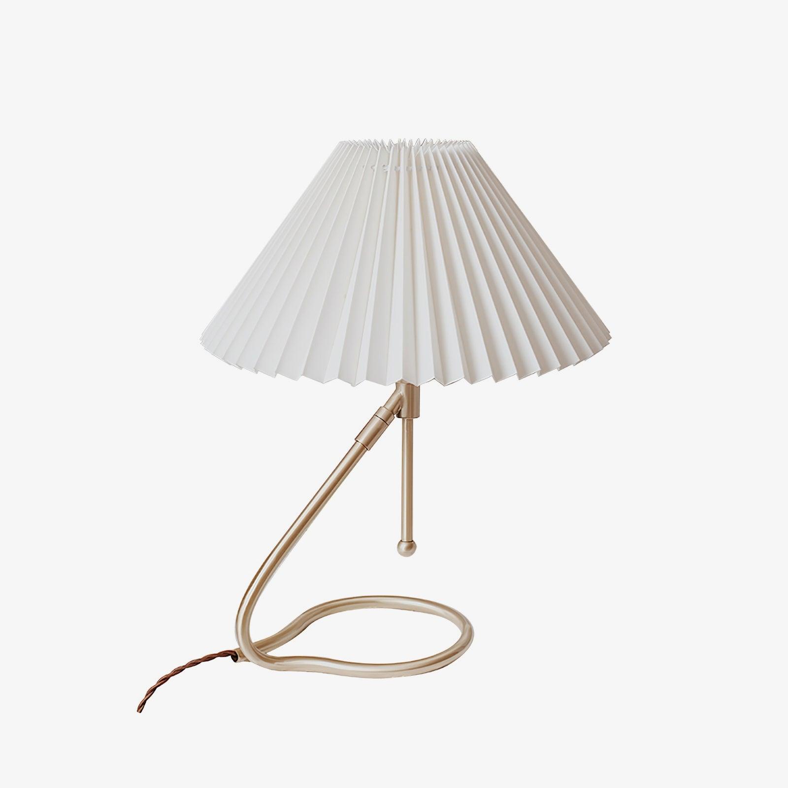 Modern Levitate Pleated Fabric Table Lamp with Curved Brass Base for Bedside