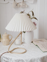Modern Levitate Pleated Fabric Table Lamp with Curved Brass Base for Bedside