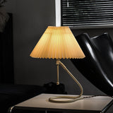 Modern Levitate Pleated Fabric Table Lamp with Curved Brass Base for Bedside