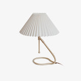Modern Levitate Pleated Fabric Table Lamp with Curved Brass Base for Bedside