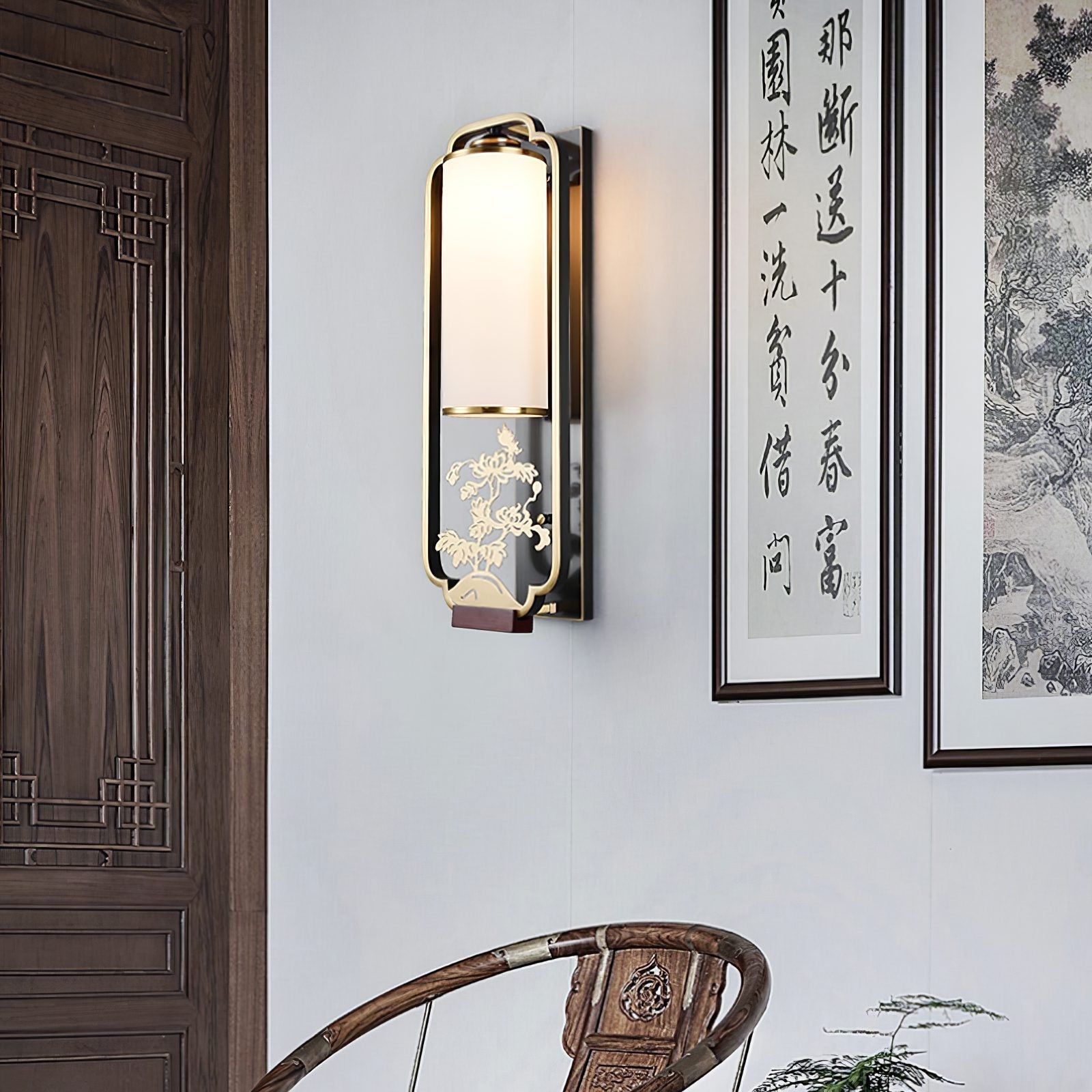 modern-chinese-wall-sconce-geometric-brass-and-white-glass-interior-accent-lighting