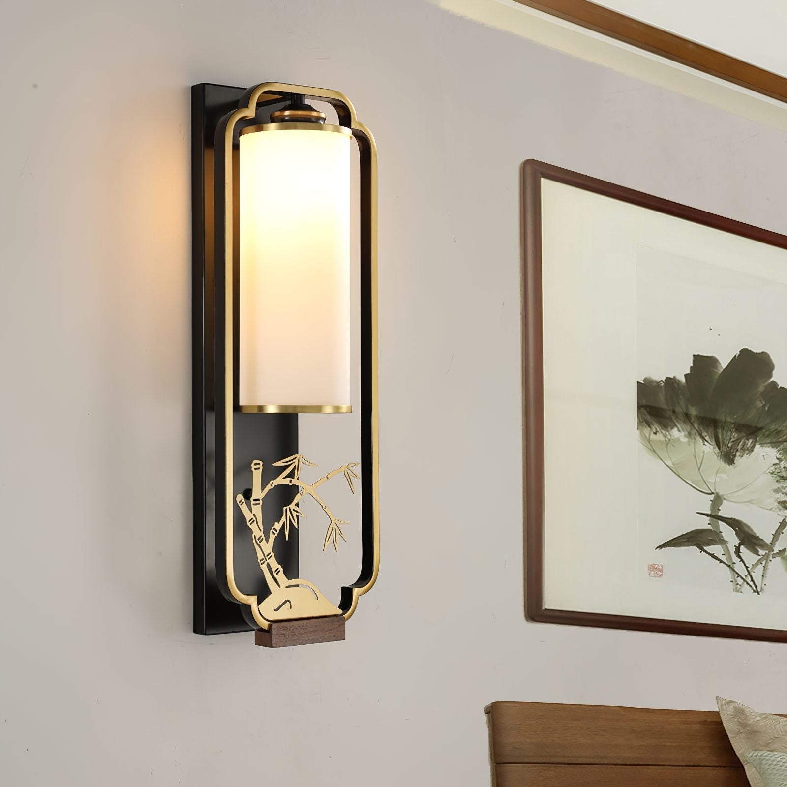 modern-chinese-wall-sconce-geometric-brass-and-white-glass-interior-accent-lighting