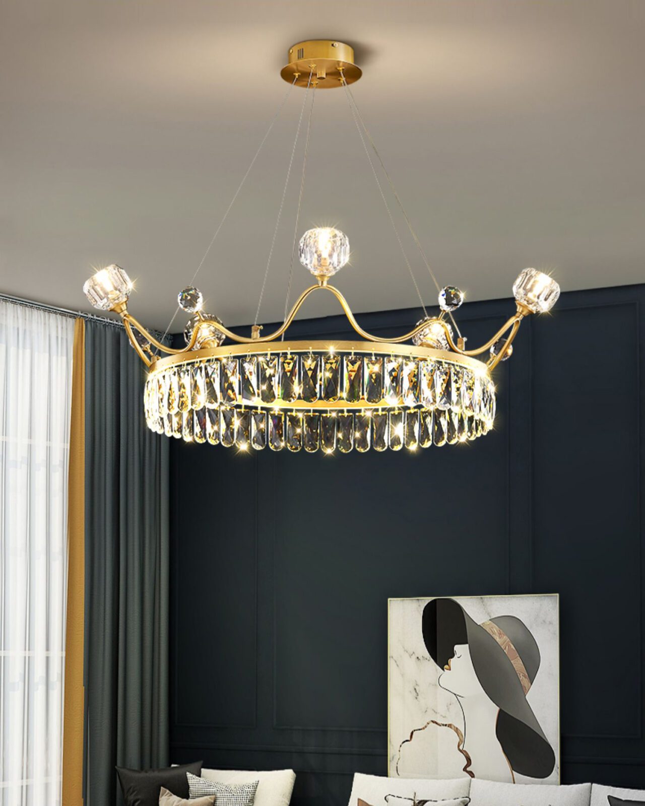 elegant-crown-design-crystal-chandelier-brass-hanging-light-with-three-color-led