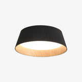 Modern Ribbed LED Flush Mount Ceiling Light with Real Wood Interior Finish