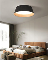 Modern Ribbed LED Flush Mount Ceiling Light with Real Wood Interior Finish