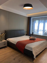 Modern Ribbed LED Flush Mount Ceiling Light with Real Wood Interior Finish
