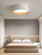 Modern Ribbed LED Flush Mount Ceiling Light with Real Wood Interior Finish