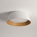 Modern Ribbed LED Flush Mount Ceiling Light with Real Wood Interior Finish