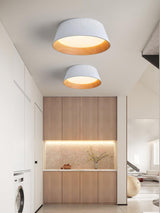 Modern Ribbed LED Flush Mount Ceiling Light with Real Wood Interior Finish