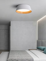 Modern Ribbed LED Flush Mount Ceiling Light with Real Wood Interior Finish