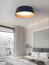 Modern Ribbed LED Flush Mount Ceiling Light with Real Wood Interior Finish
