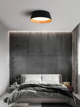Modern Ribbed LED Flush Mount Ceiling Light with Real Wood Interior Finish