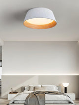 Modern Ribbed LED Flush Mount Ceiling Light with Real Wood Interior Finish