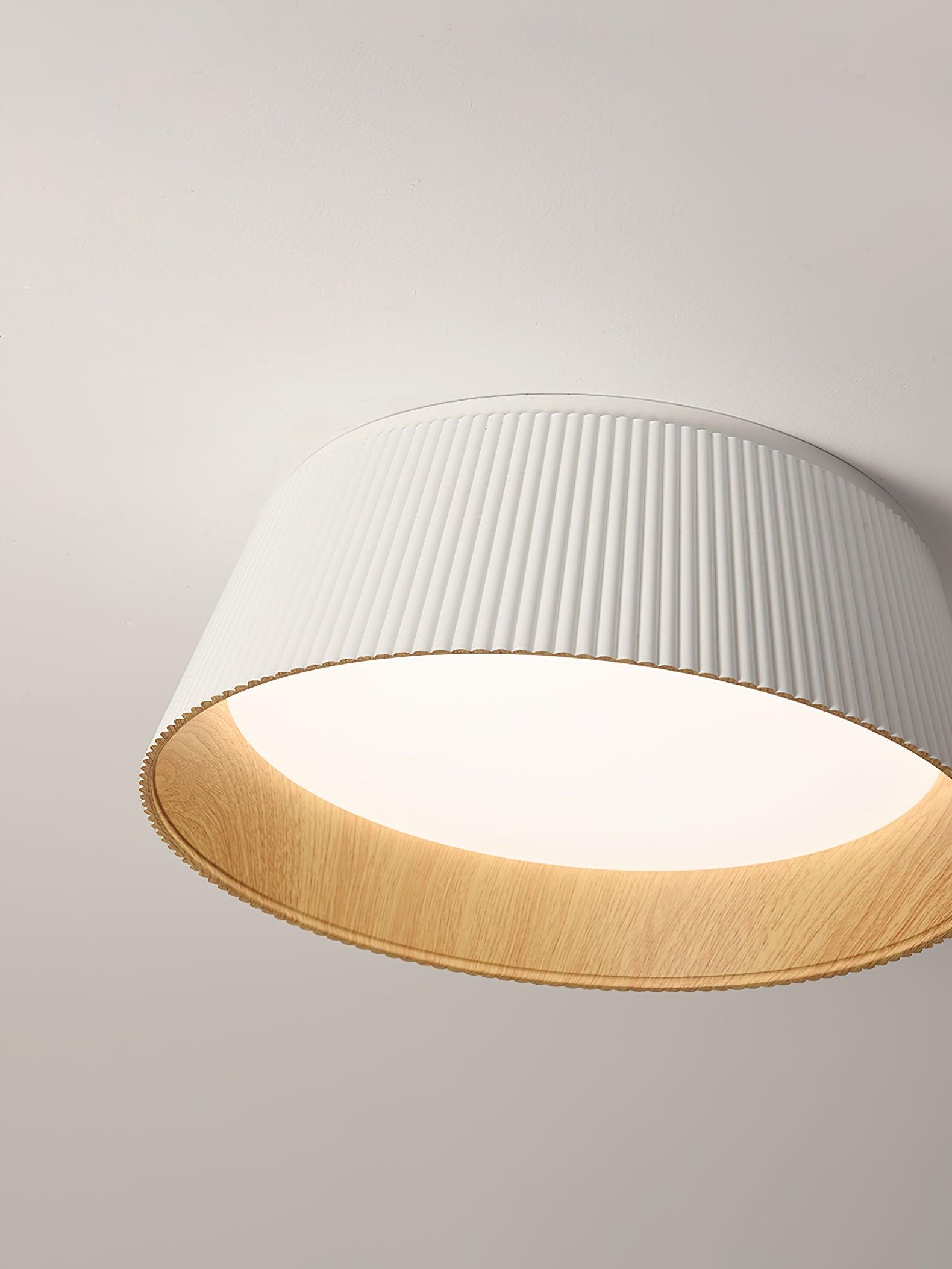 Modern Ribbed LED Flush Mount Ceiling Light with Real Wood Interior Finish