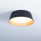 Modern Ribbed LED Flush Mount Ceiling Light with Real Wood Interior Finish