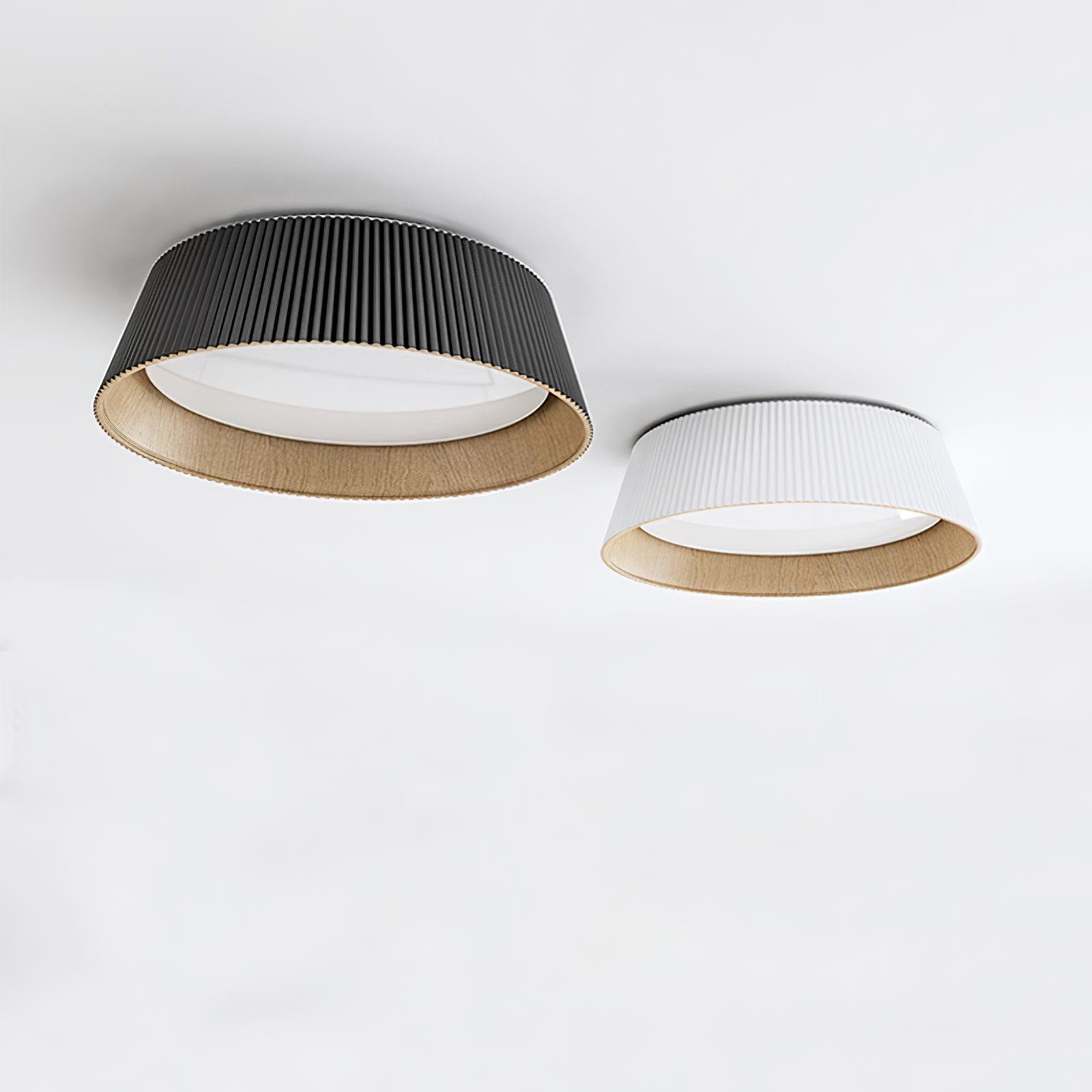 Modern Ribbed LED Flush Mount Ceiling Light with Real Wood Interior Finish