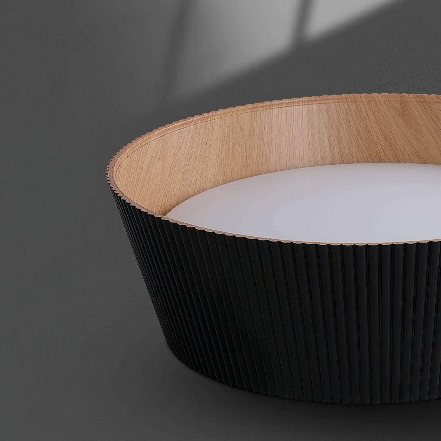 Modern Ribbed LED Flush Mount Ceiling Light with Real Wood Interior Finish