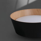 Modern Ribbed LED Flush Mount Ceiling Light with Real Wood Interior Finish