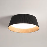 Modern Ribbed LED Flush Mount Ceiling Light with Real Wood Interior Finish