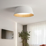 Modern Ribbed LED Flush Mount Ceiling Light with Real Wood Interior Finish