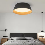 Modern Ribbed LED Flush Mount Ceiling Light with Real Wood Interior Finish