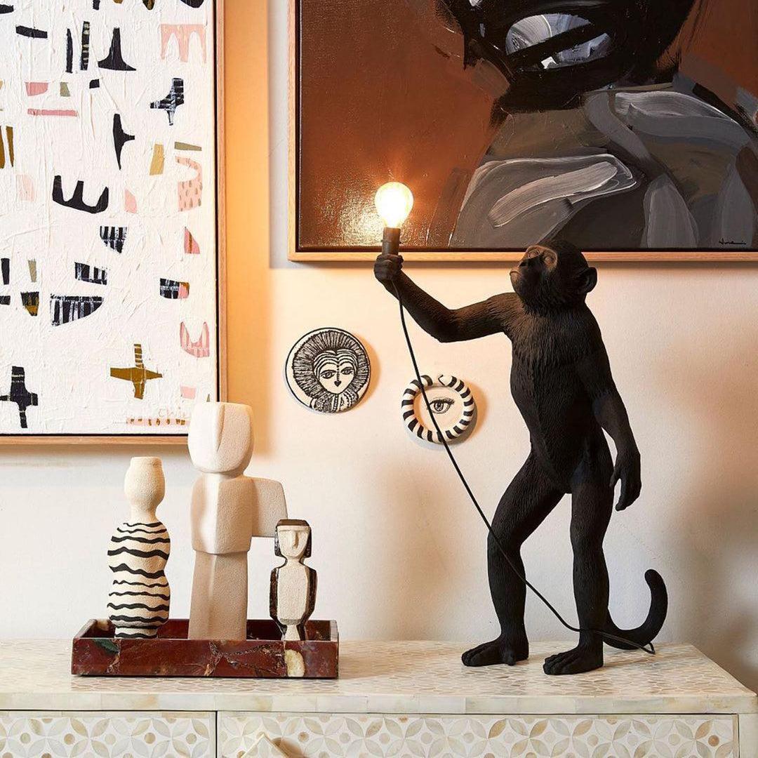 Sitting Monkey Resin Table Lamp Whimsical Animal Sculpture Desk Light for Living Room