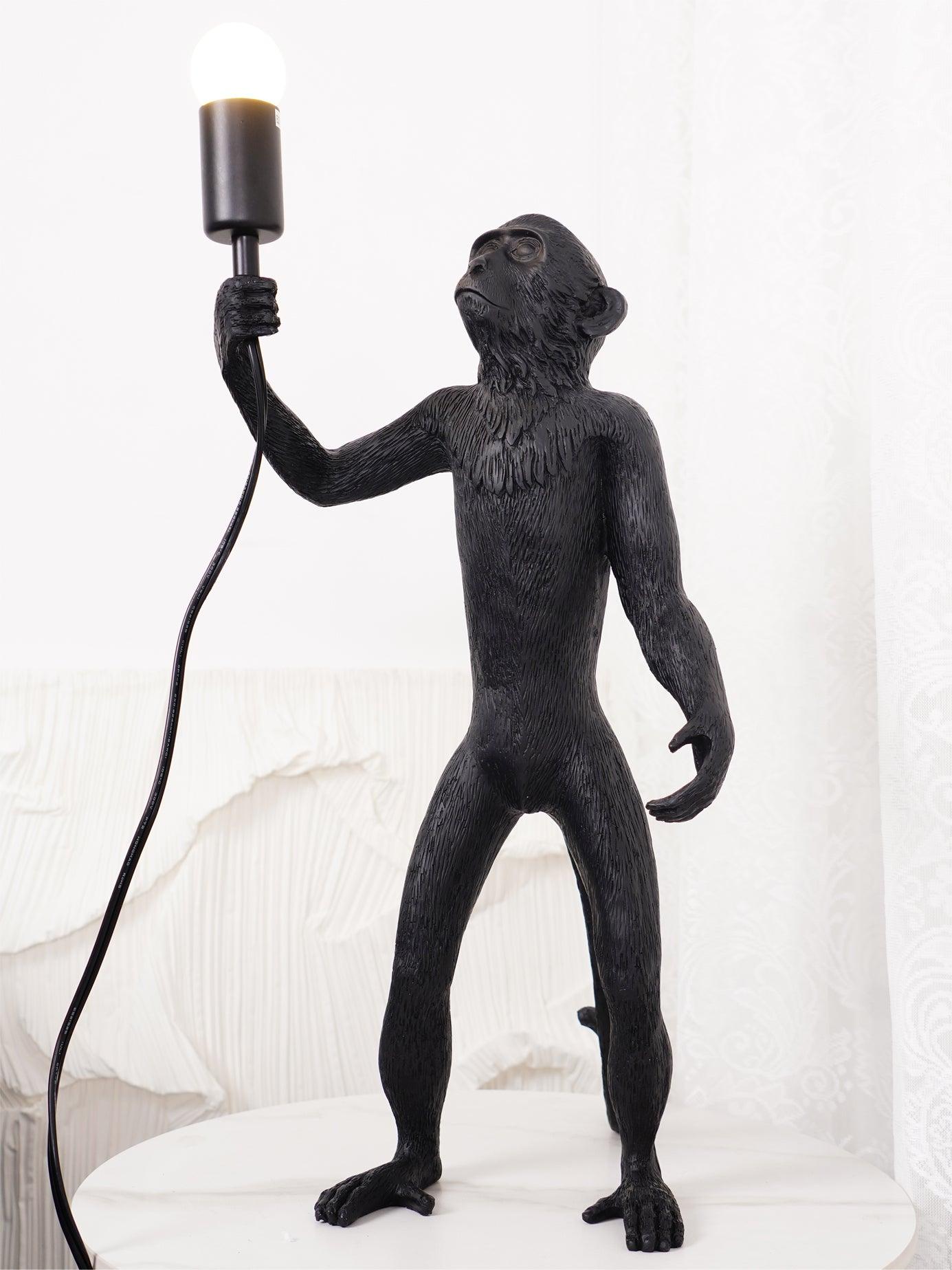Sitting Monkey Resin Table Lamp Whimsical Animal Sculpture Desk Light for Living Room