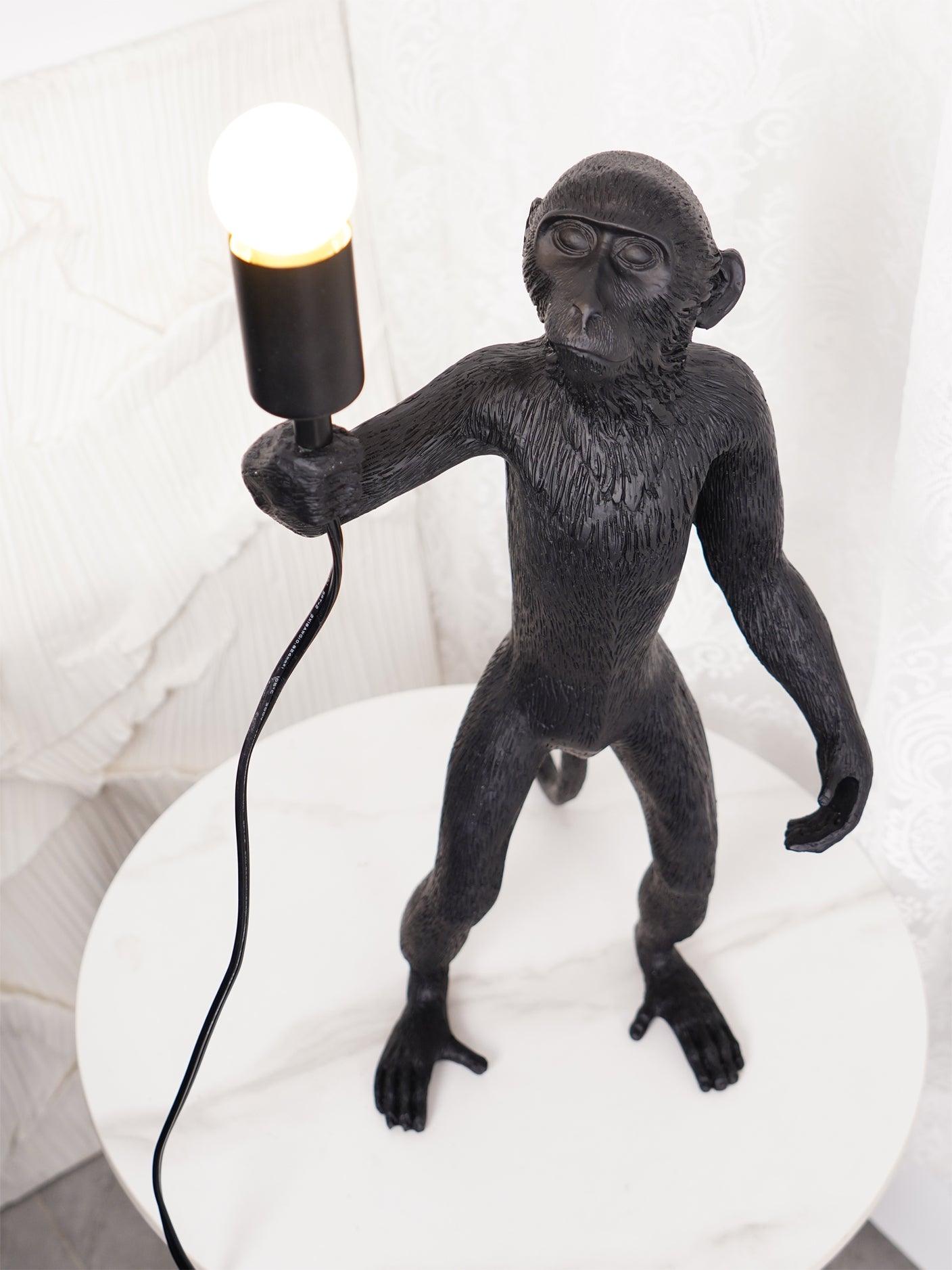 Sitting Monkey Resin Table Lamp Whimsical Animal Sculpture Desk Light for Living Room