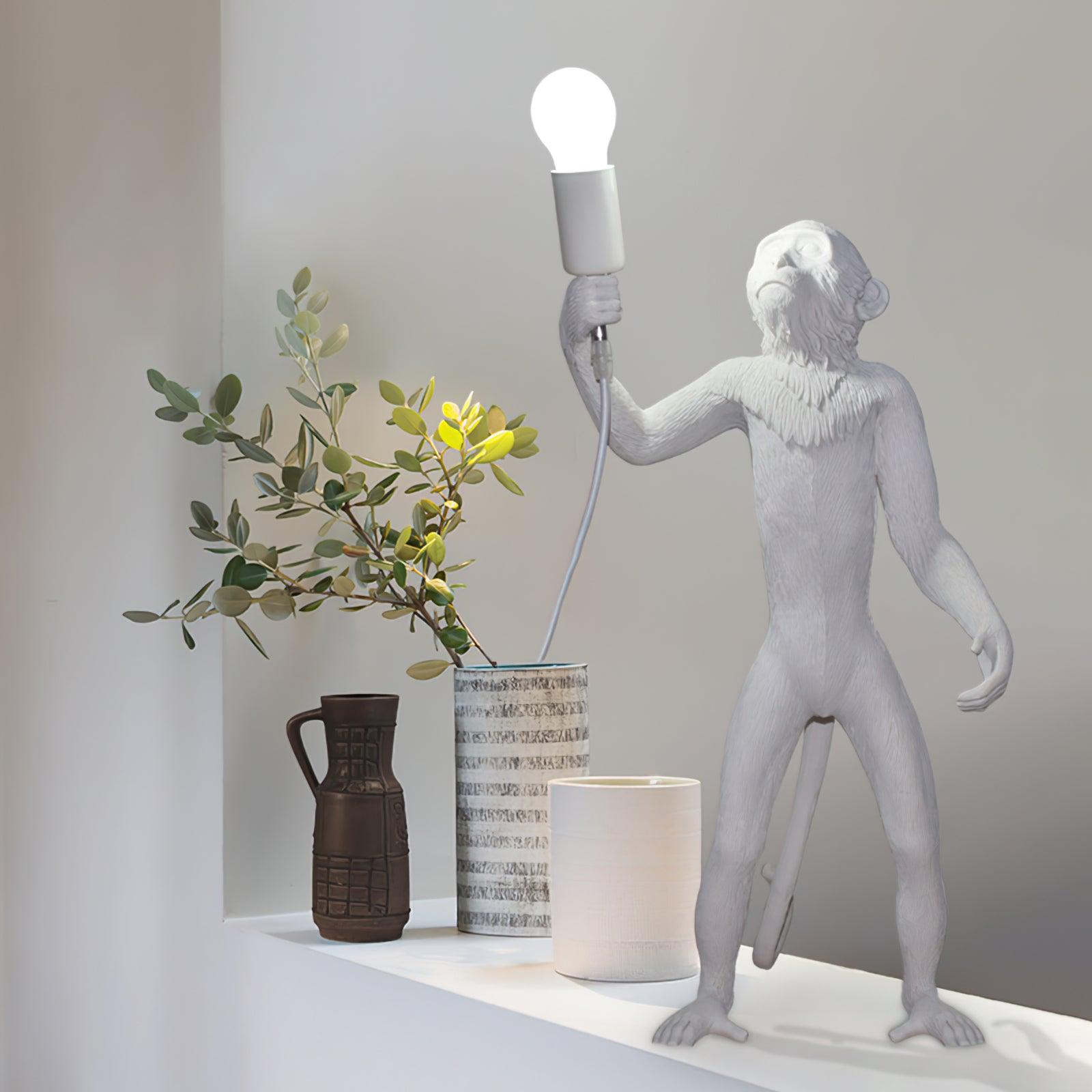 Sitting Monkey Resin Table Lamp Whimsical Animal Sculpture Desk Light for Living Room