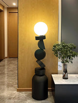 Modern Geometric Monolith Cube LED Floor Lamp with White Acrylic Globe Shading