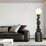Modern Geometric Monolith Cube LED Floor Lamp with White Acrylic Globe Shading