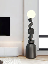 Modern Geometric Monolith Cube LED Floor Lamp with White Acrylic Globe Shading
