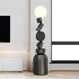 Modern Geometric Monolith Cube LED Floor Lamp with White Acrylic Globe Shading