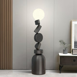 Modern Geometric Monolith Cube LED Floor Lamp with White Acrylic Globe Shading