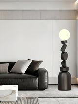 Modern Geometric Monolith Cube LED Floor Lamp with White Acrylic Globe Shading