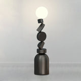 Modern Geometric Monolith Cube LED Floor Lamp with White Acrylic Globe Shading