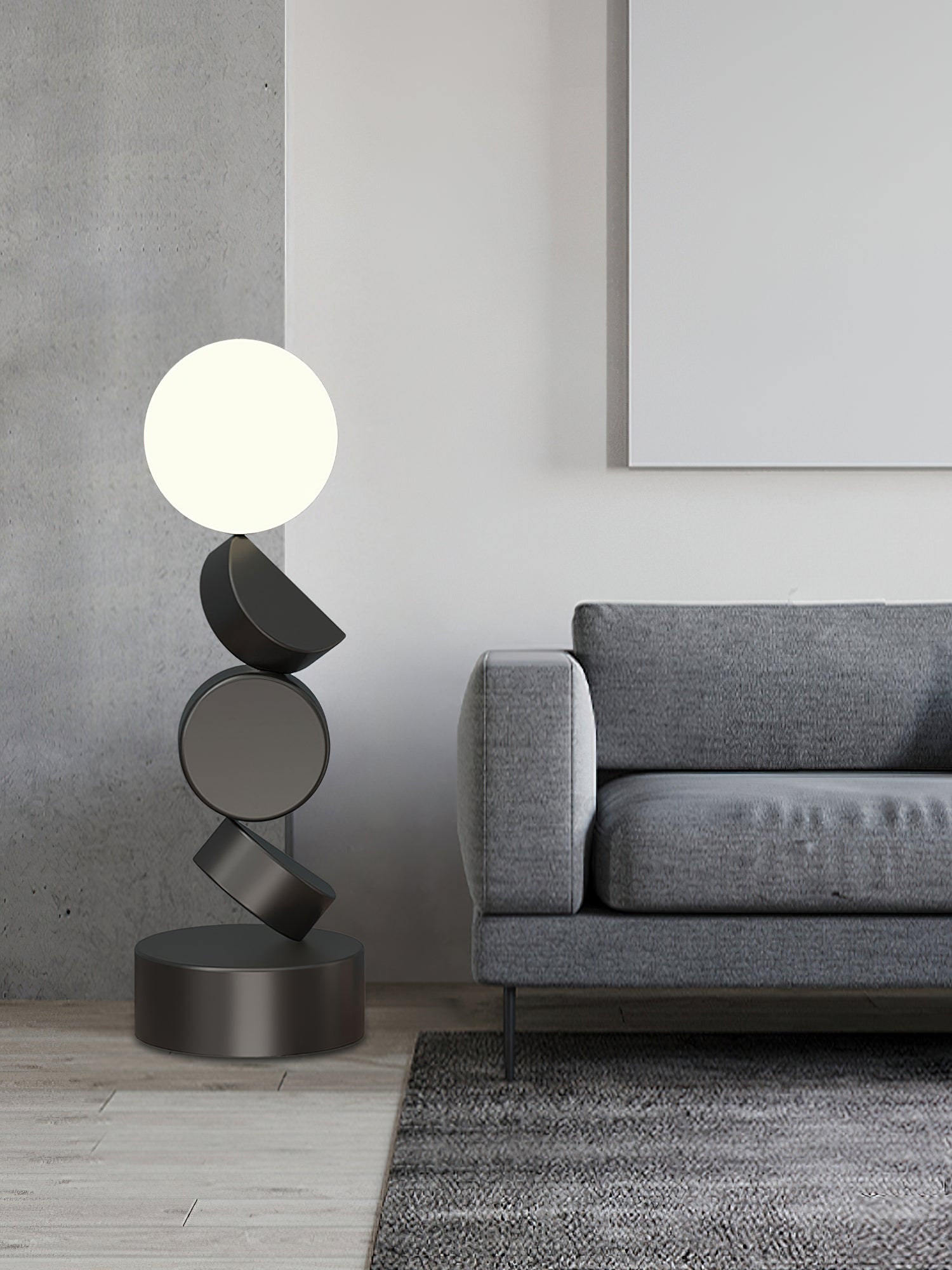 Modern Geometric Monolith Cube LED Floor Lamp with White Acrylic Globe Shading