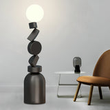 Modern Geometric Monolith Cube LED Floor Lamp with White Acrylic Globe Shading