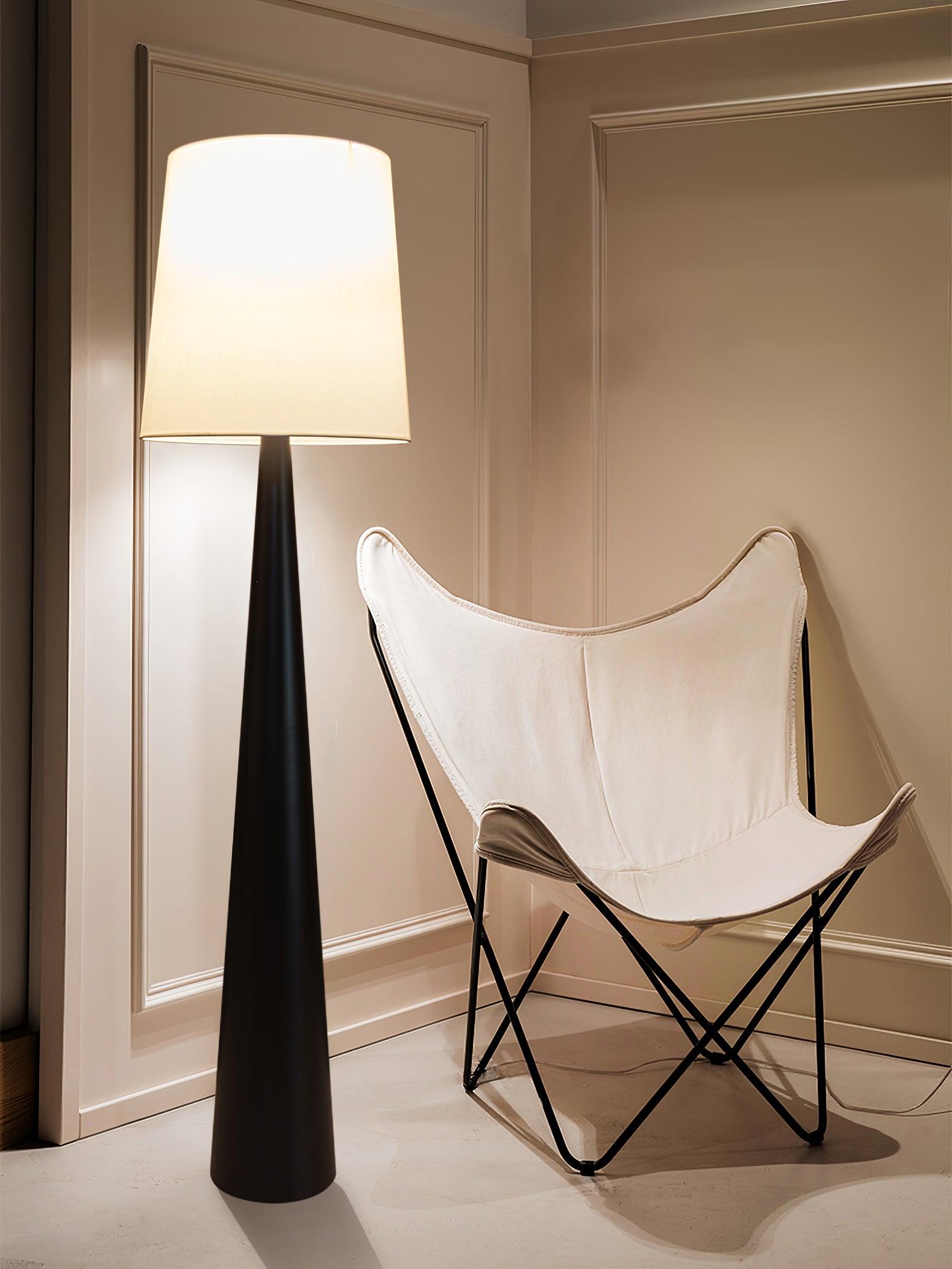 Modern Montenegro Black Iron Standing Floor Lamp with White Fabric Shade