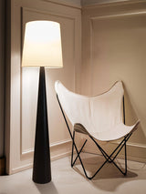Modern Montenegro Black Iron Standing Floor Lamp with White Fabric Shade