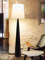 Modern Montenegro Black Iron Standing Floor Lamp with White Fabric Shade