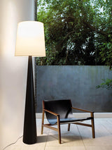 Modern Montenegro Black Iron Standing Floor Lamp with White Fabric Shade