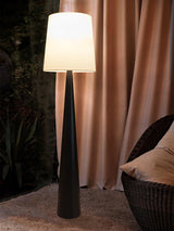 Modern Montenegro Black Iron Standing Floor Lamp with White Fabric Shade