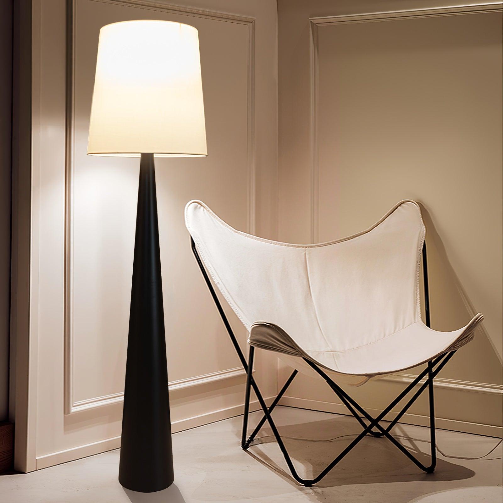 Modern Montenegro Black Iron Standing Floor Lamp with White Fabric Shade