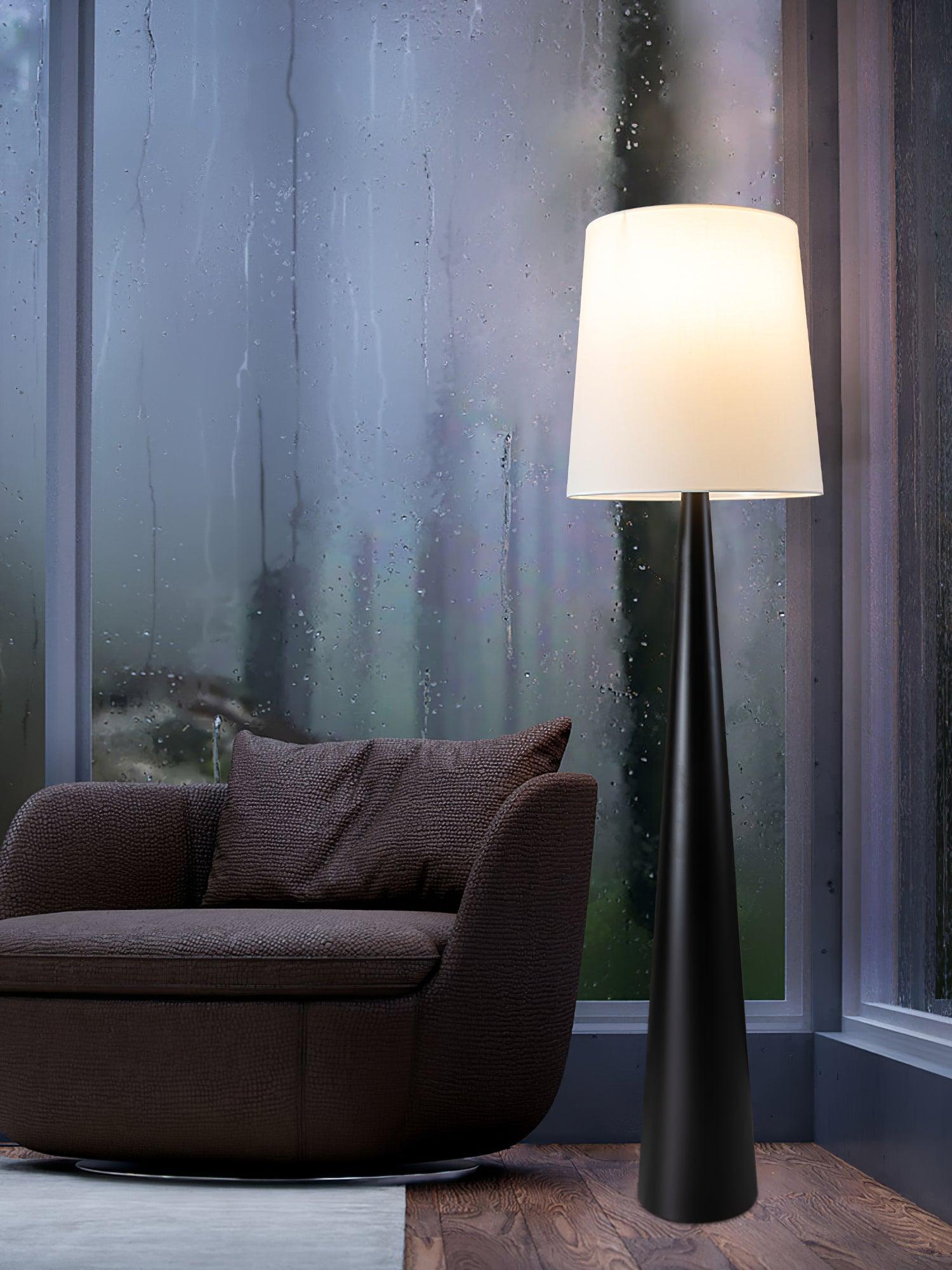 Modern Montenegro Black Iron Standing Floor Lamp with White Fabric Shade