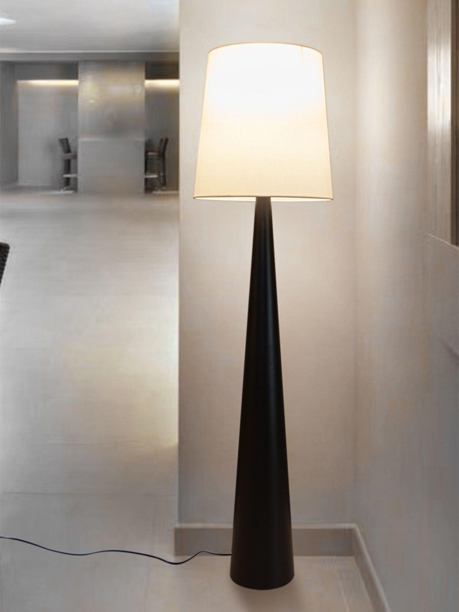 Modern Montenegro Black Iron Standing Floor Lamp with White Fabric Shade